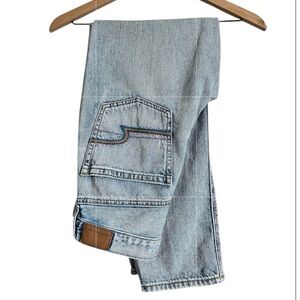 AMERICAN EAGLE Light Wash Jeans Rainbow Embroidered Pockets Straight Leg 2